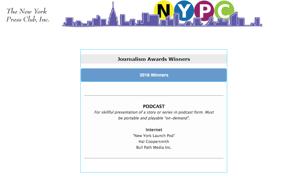 New York Launch Pod Wins 2016 New York Press Club Award For Best Podcast!